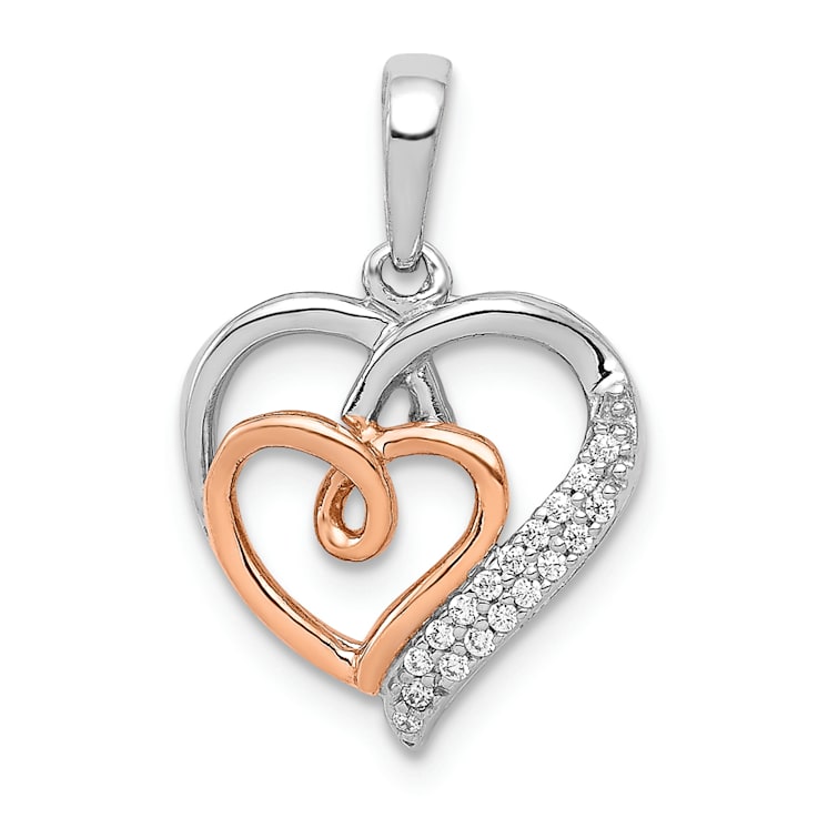 14K Two-tone Gold Diamond Double Hearts Pendant
