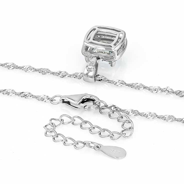 Aquamarine And White Topaz Halo Pendant Necklace In Sterling Silver