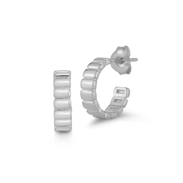 Sterling Statements Rhodium Over Sterling Silver Ribbed Small Hoop Earrings