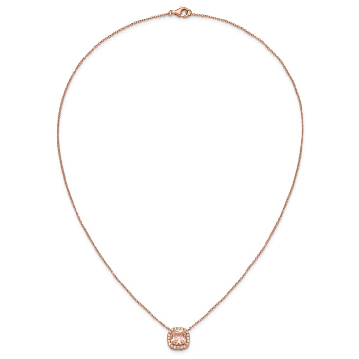 14K Rose Gold Over Sterling Silver Cubic Zirconia and Pink Glass Necklace