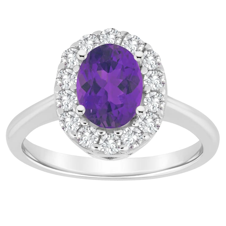 8x6mm Oval Amethyst And White Topaz Accents Rhodium Over Sterling Silver
Halo Ring