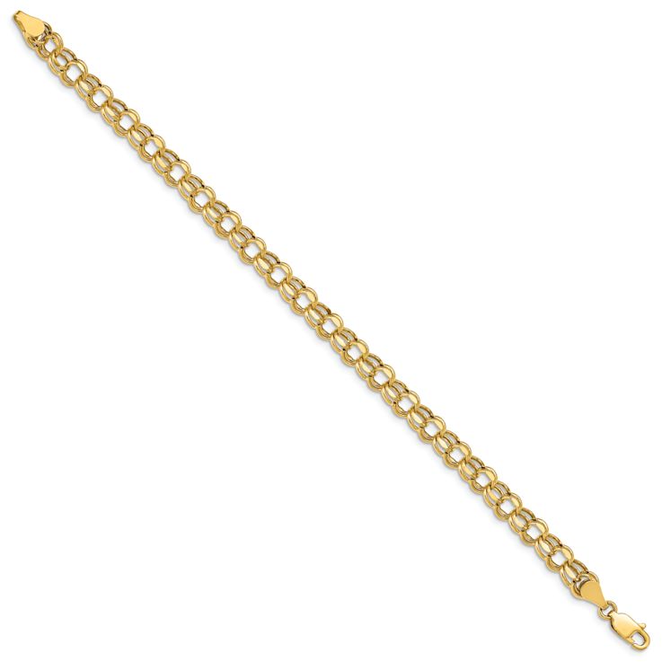 10k Yellow Gold 5.5mm Diamond-Cut Double Link Charm Bracelet