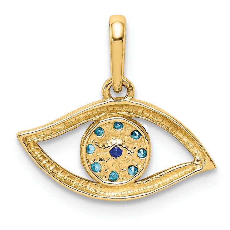 14k Yellow Gold Textured Blue Cubic Zirconia Eye Pendant