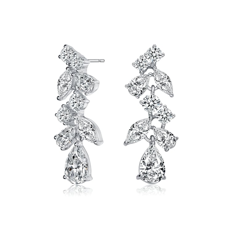Rhodium Plated over Sterling Silver with Clear Cubic Zirconia Drop Earrings