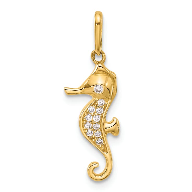 10k Yellow Gold Polished Cubic Zirconia Seahorse Charm