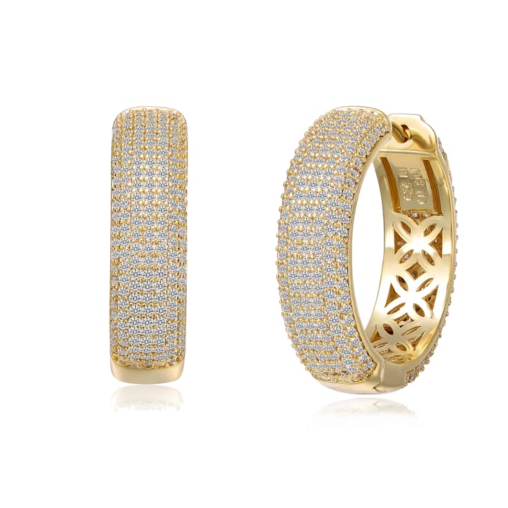 CZ Pave Hoop Earrings In 14K Gold Over Sterling Silver