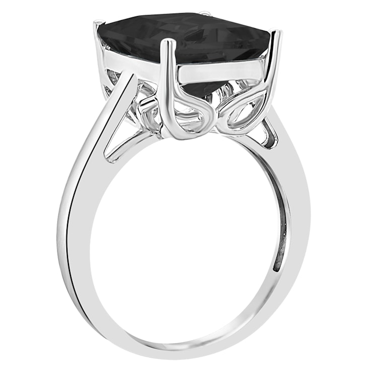10x8mm Emerald Cut Black Onyx Rhodium Over Sterling Silver Ring