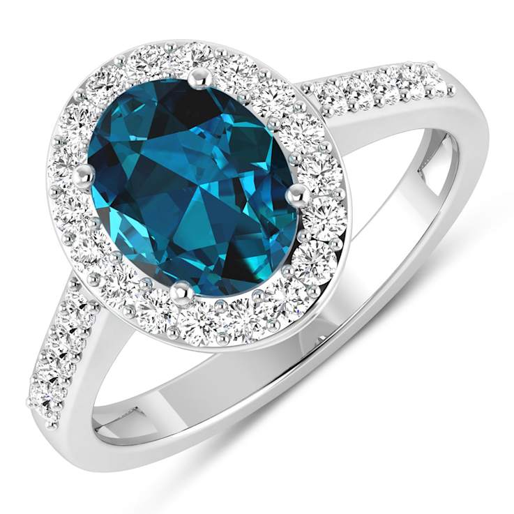 2.29ctw London Blue Topaz and Diamond 14K White Gold Halo Ring