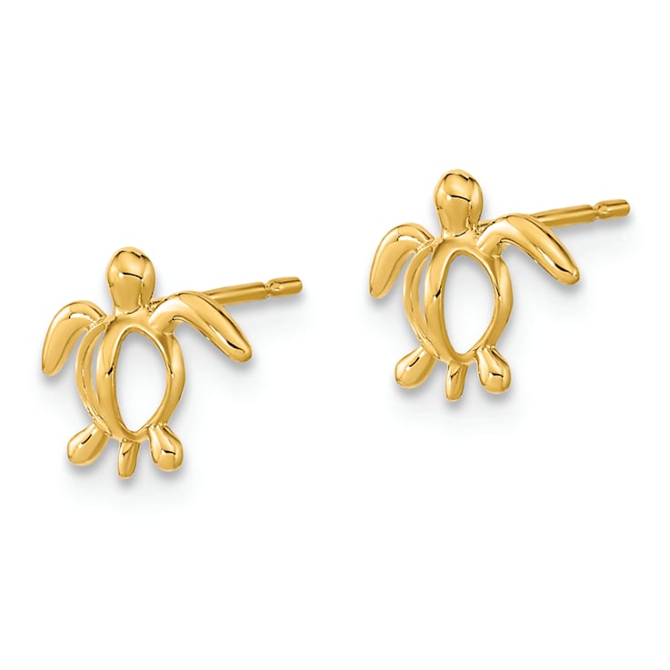 14K Yellow Gold Childrens Sea Turtle Post Earrings