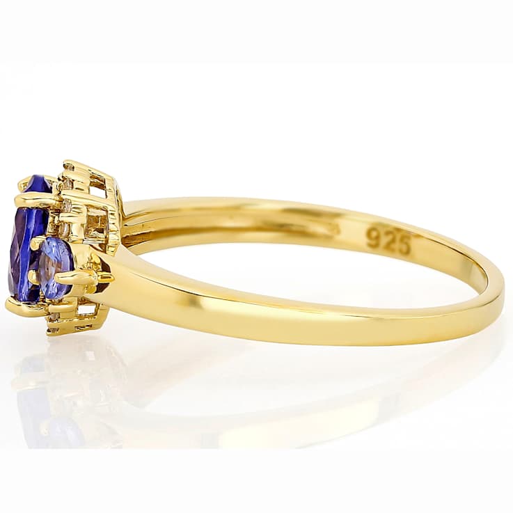 Tanzanite Oval And Round With White Zircon Ring In 18K Gold Over
Sterling Silver 0.86ctw