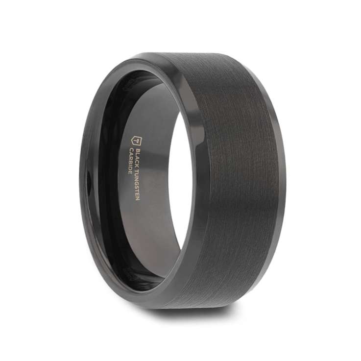 ELISE Black Tungsten Ring with Polished Beveled Edges and Brush Finished
Center 10mm
