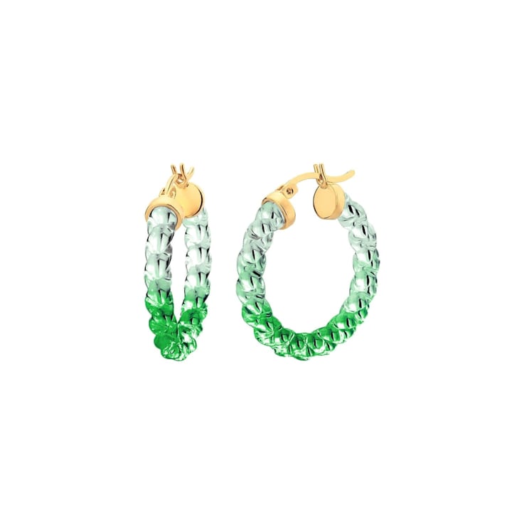 14K Yellow Gold Over Sterling Silver Painted Mini Rope Hoops in Green