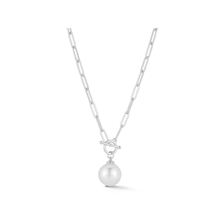 Freshwater Pearl Paperclip Chain Toggle Necklace In Sterling Silver 18 Inch