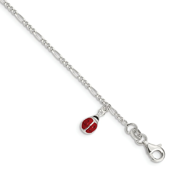 Sterling Silver Polished Enameled Ladybug with 1-inch Extensions
Childrens Bracelet
