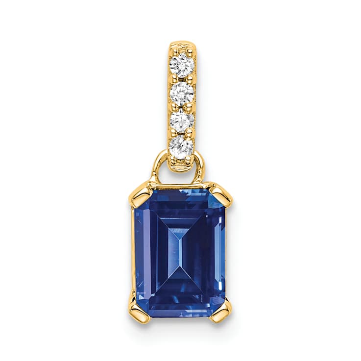 10k Yellow Gold 1 ctw Lab Created Sapphire and Accent Diamond Pendant