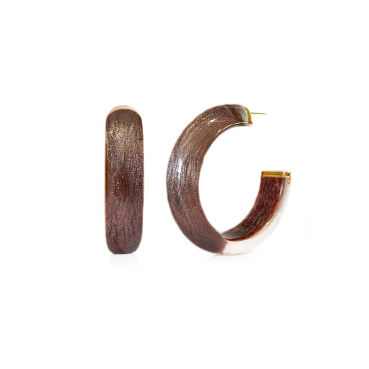 14K Yellow Gold Over Sterling Silver Small Illusion Acrylic Hoop
Earrings in Cocoa