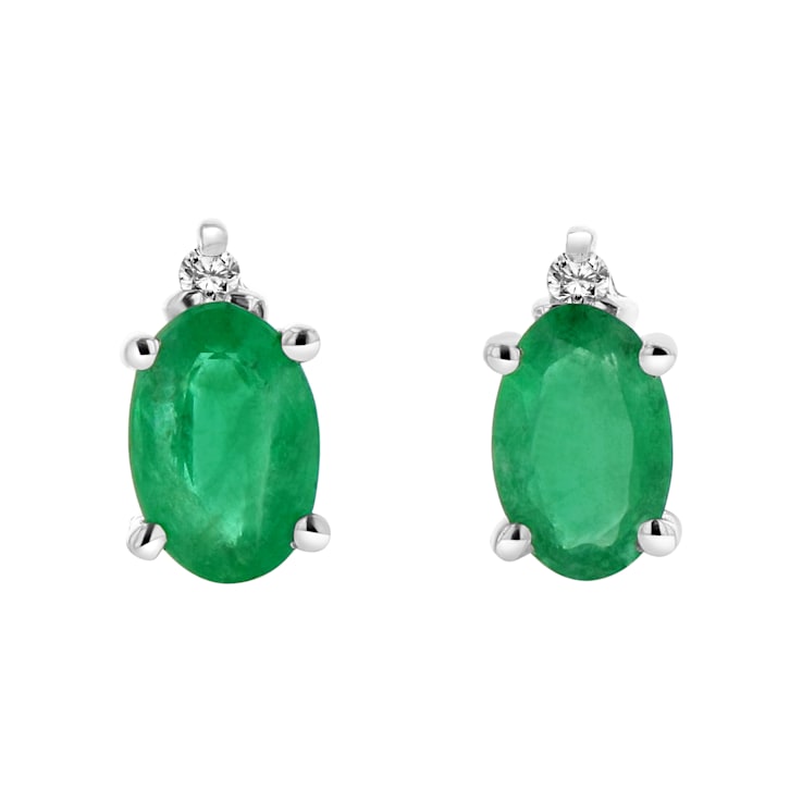 0.82ctw Oval Emerald and Diamond Earring set in 14k White Gold