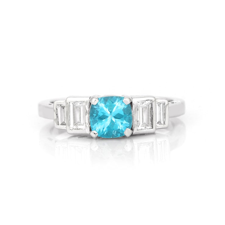 Rhodium Over Sterling Silver Paraiba Blue Apatite and Lab Grown Diamond
Mixed Cut Ring 1.71ctw