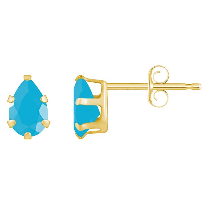 6x4mm Pear Shape Turquoise 10k Yellow Gold Stud Earrings