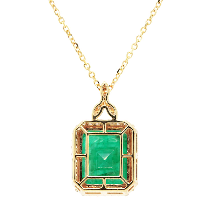 5.92 Ctw Emerald and 0.30 Ctw White Diamond Pendant in 14K YG