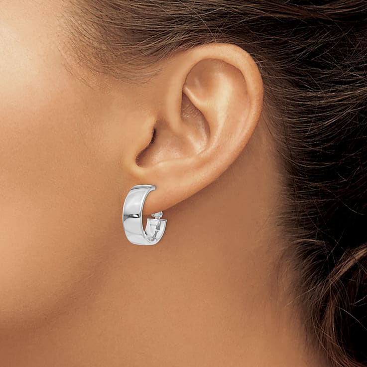 Rhodium Over 14k White Gold 3/4" Hoop Earrings