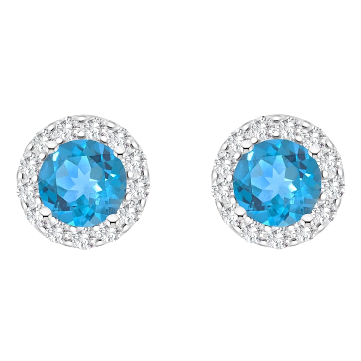 7mm Round Swiss Blue Topaz And White Topaz Accent Rhodium Over Sterling
Silver Halo Stud Earrings