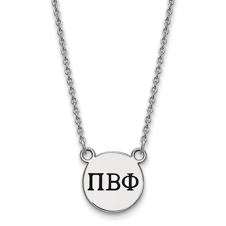 Rhodium Over Sterling Silver LogoArt Pi Beta Phi Small Enamel Pendant Necklace