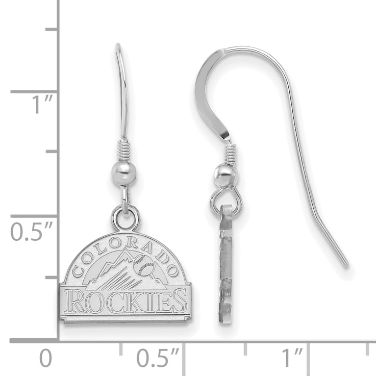 Rhodium Over Sterling Silver MLB LogoArt Colorado Rockies Dangle Earrings