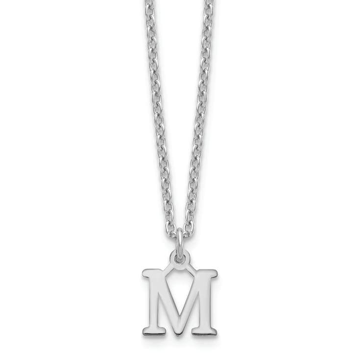 Rhodium Over Sterling Silver Cutout Letter M Initial Necklace