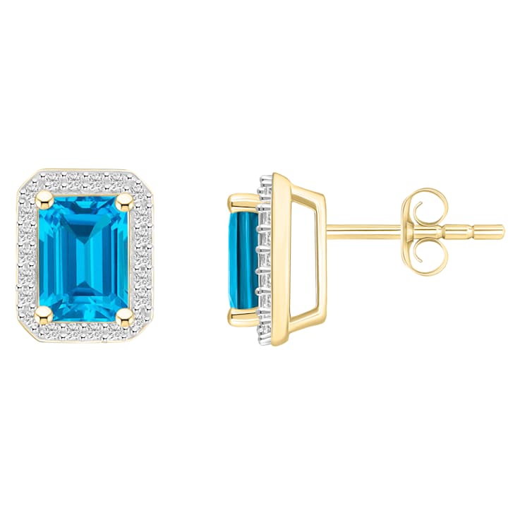 7x5mm Emerald Cut Blue Topaz And Created White Sapphire 10k Yellow Gold
Halo Stud Earrings