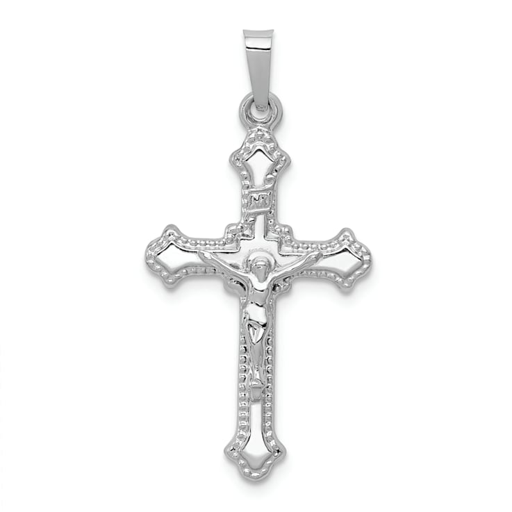 Rhodium Over 14K White Gold Polished INRI Crucifix Pendant