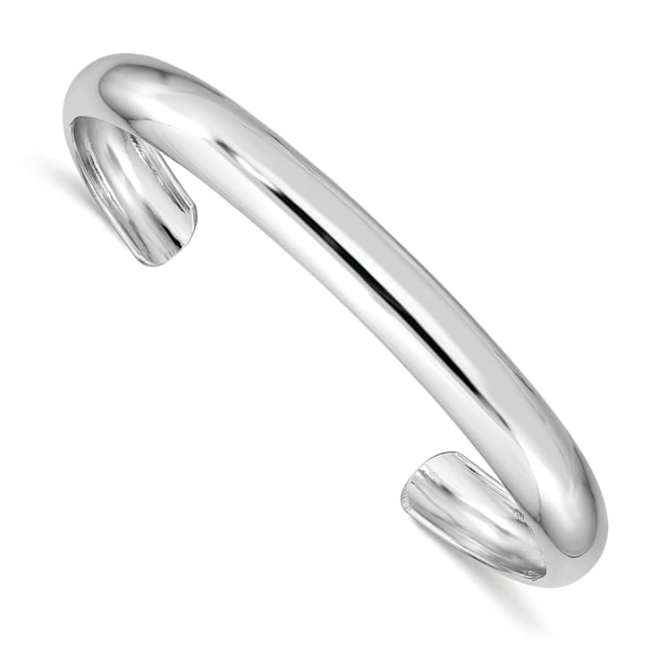 Rhodium Over Sterling Silver Polished and Domed 6mm Children's Cuff Bangle
