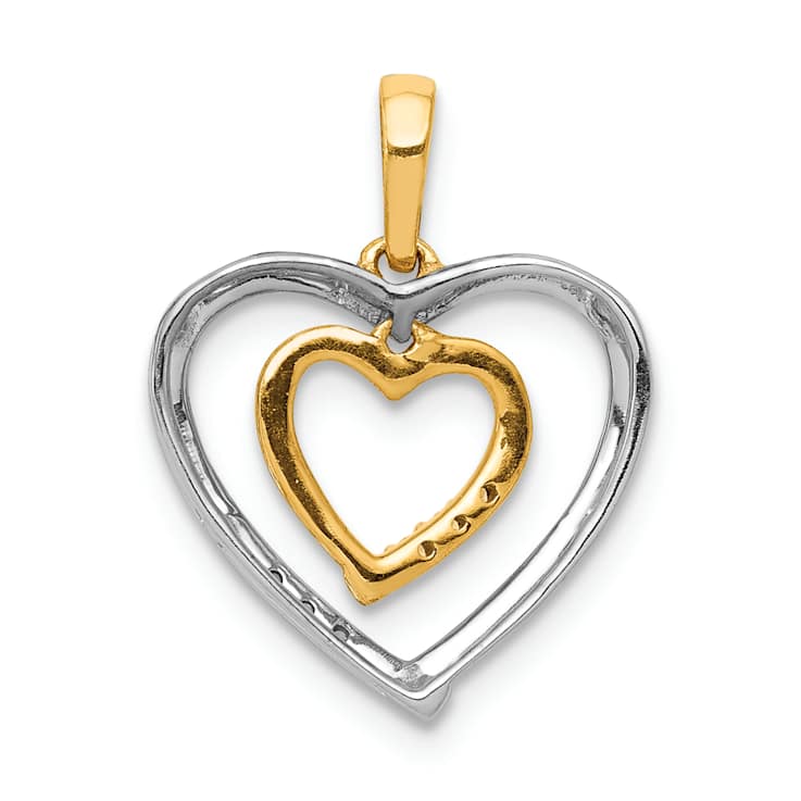 10k Yellow Gold and 10k White Gold Diamond Heart Pendant