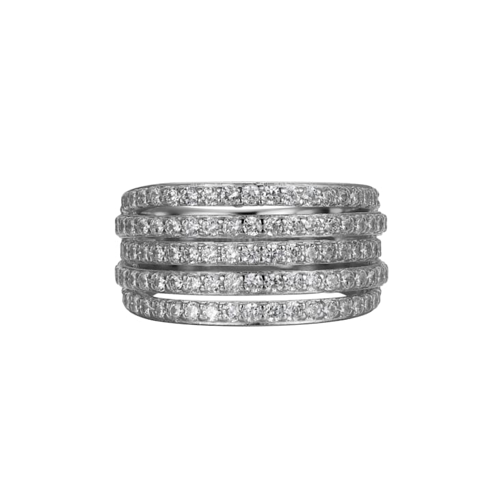 White Cubic Zirconia Platinum Over Sterling Silver Three Row Band Ring 2.57ctw