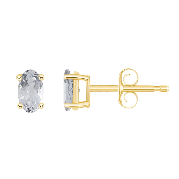 5x3mm Oval White Topaz 14k Yellow Gold Stud Earrings
