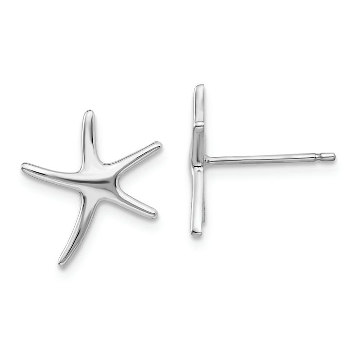 Rhodium Over 14k White Gold Polished Mini Starfish Earrings