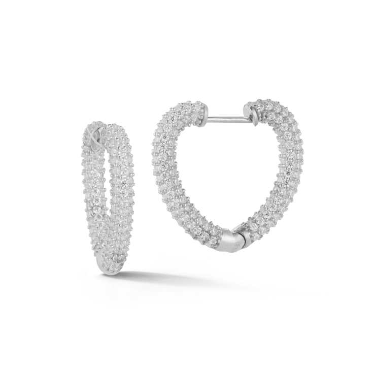 Sterling Statements Rhodium Over Sterling Silver Pave Heart Hoop Earrings