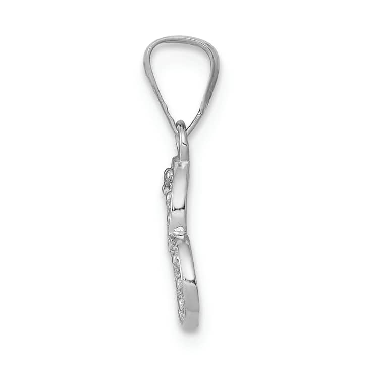 Rhodium Over 10k White Gold Diamond Heart Pendant