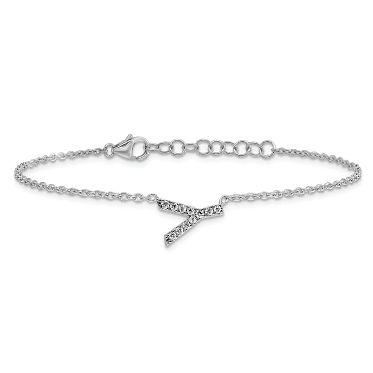 Rhodium Over 14k White Gold Diamond Sideways Letter Y Bracelet