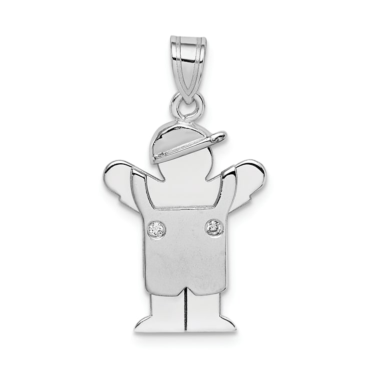 Rhodium Over 14k White Gold Satin Diamond Boy with Cap on Left Pendant