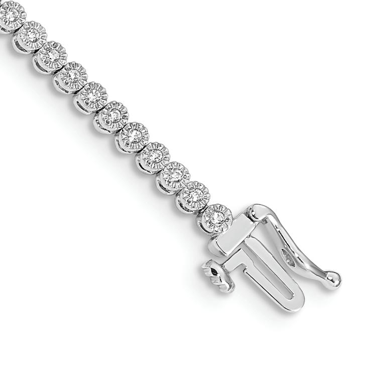 Rhodium Over 10k White Gold Diamond Tennis Bracelet