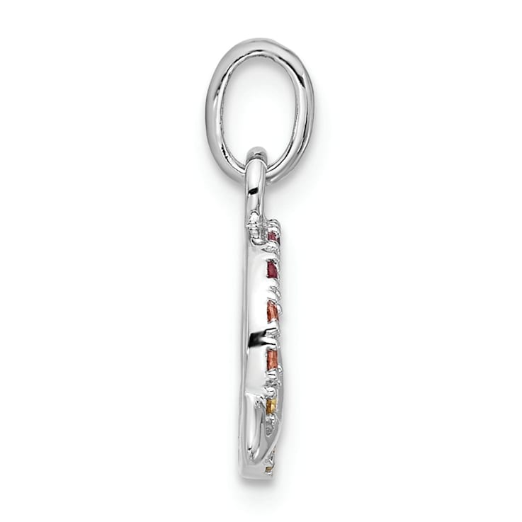 Rhodium Over Sterling Silver Multi-color Crystal Planet Children's Pendant