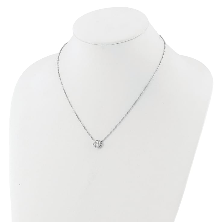 Rhodium Over 14K White Gold Lab Grown Diamond Halo Oval 18 Inch Necklace 0.68ctw