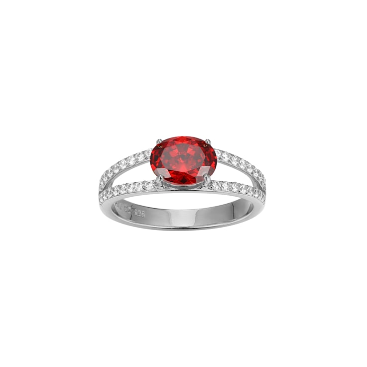 Red And White Cubic Zirconia Platinum Over Sterling Silver Ring 2.41ctw