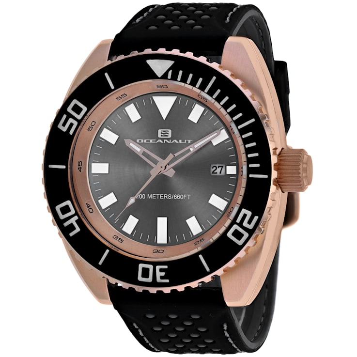 Oceanaut Men's Submersion Gray Dial, Rose Bezel, Black Rubber Strap Watch