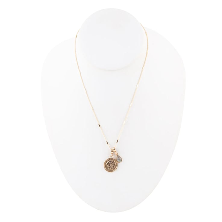 Barse Labradorite Leo Charm Necklace In Bronze