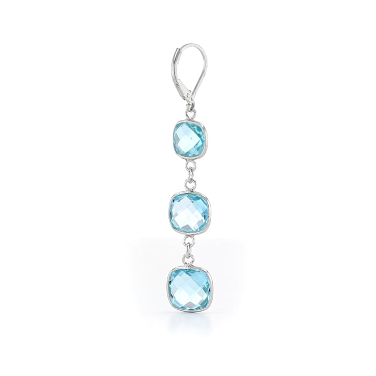 Sky Blue Cushion Topaz Sterling Silver Earrings 19ctw