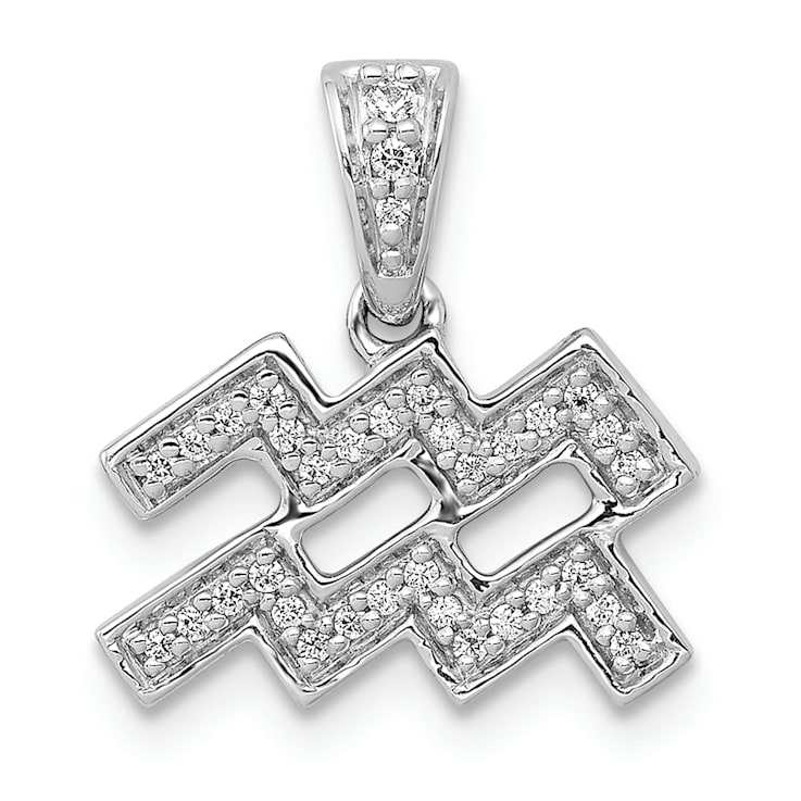Rhodium Over 14K White Gold Diamond Aquarius Zodiac Pendant