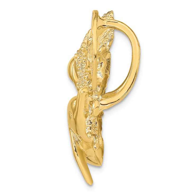 14k Yellow Gold Textured Dolphin and Shell Cluster Slide Pendant