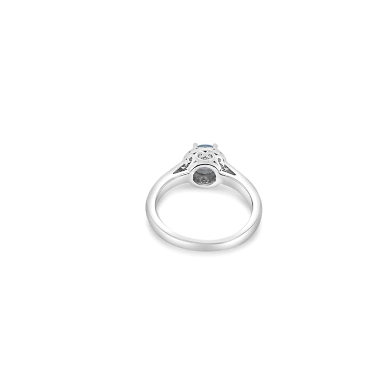 6mm Round Aqumarine and White CZ Rhodium Over Sterling Silver Ring , 0.73ctw